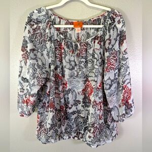 Hearts of Palm shear women's blouse gray and red size 18